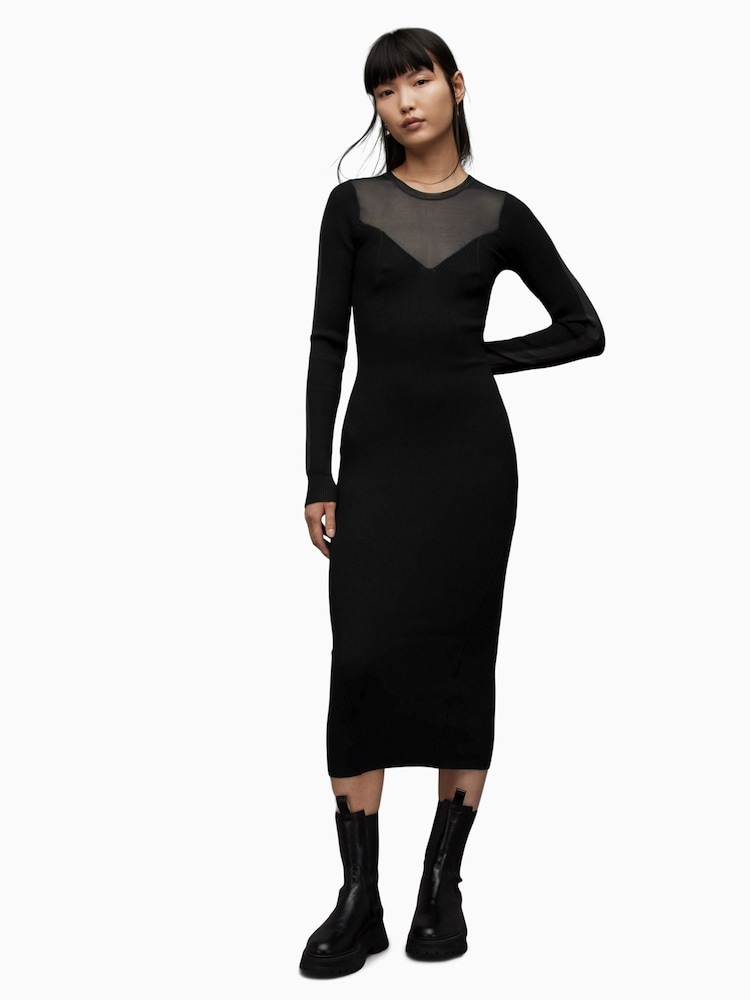 AllSaints Black Flete Dress - Image 1 of 5