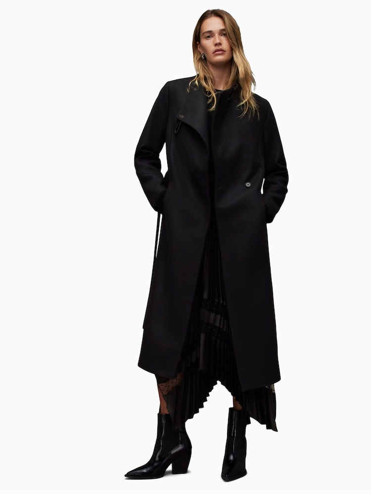 AllSaints Black Riley Coat - Image 1 of 9