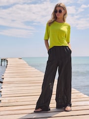 Lime Green Slim Fit Premium 100% Linen Crew Neck Short Sleeve T-Shirt - Image 2 of 6