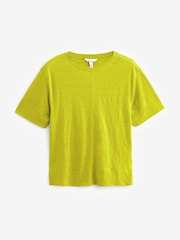 Lime Green Slim Fit Premium 100% Linen Crew Neck Short Sleeve T-Shirt - Image 5 of 6