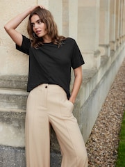 Black Slim Fit Premium 100% Linen Crew Neck Short Sleeve T-Shirt - Image 1 of 6