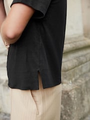 Black Slim Fit Premium 100% Linen Crew Neck Short Sleeve T-Shirt - Image 5 of 6