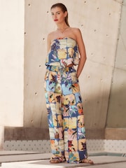 Blue Patch Print Wide Leg Trousers - Image 1 of 6