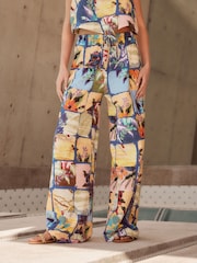 Blue Patch Print Wide Leg Trousers - Image 2 of 6