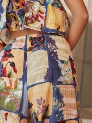 Blue Patch Print Wide Leg Trousers - Image 4 of 6