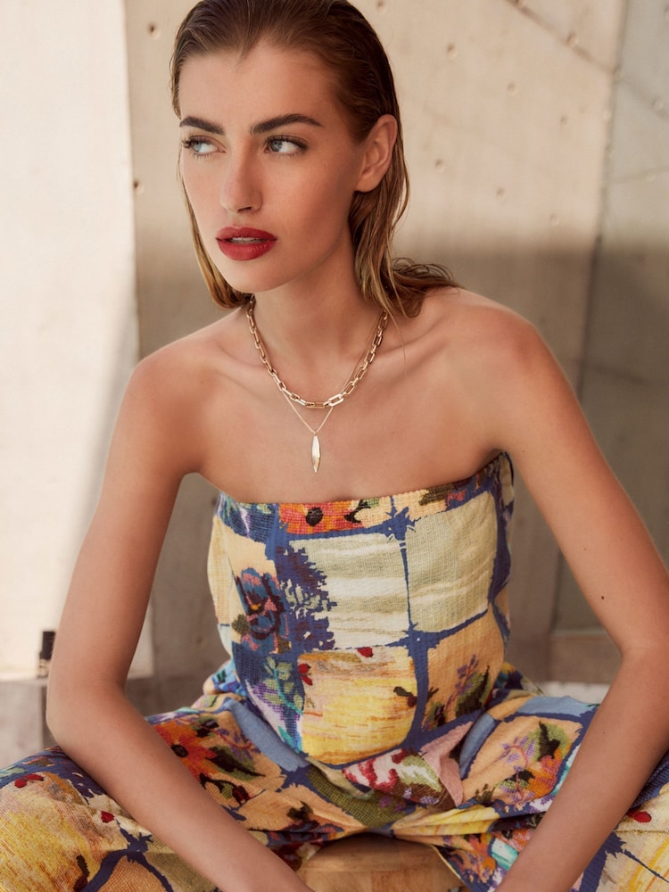 Blue Patch Print V-Front Bandeau Top - Image 1 of 6