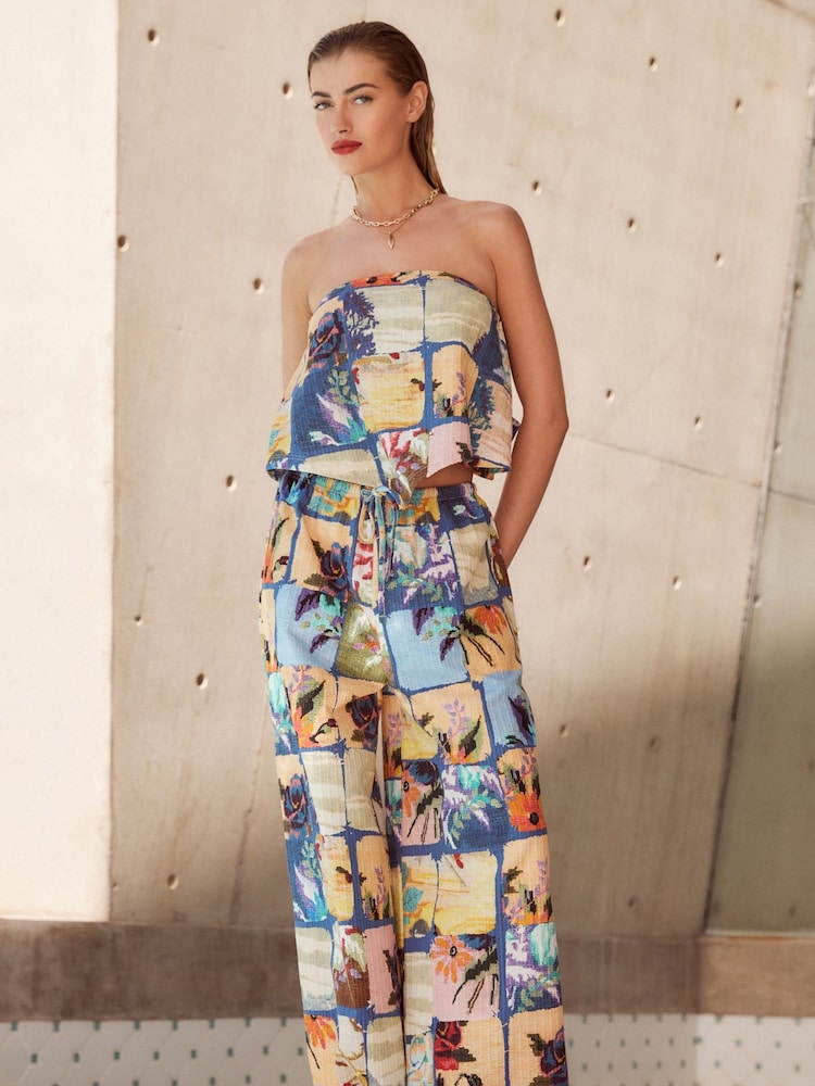 Blue Patch Print V-Front Bandeau Top - Image 2 of 6