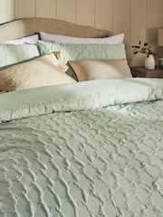Green Sage Textured Embossed Square Pattern Bedding Duvet Cover and Pillowcase Set - Image 2 of 4