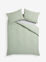 Green Sage Textured Embossed Square Pattern Bedding Duvet Cover and Pillowcase Set - Image 4 of 4