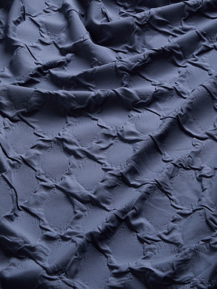 Blue Navy Textured Embossed Square Pattern Bedding Duvet Cover and Pillowcase Set - Image 3 of 4