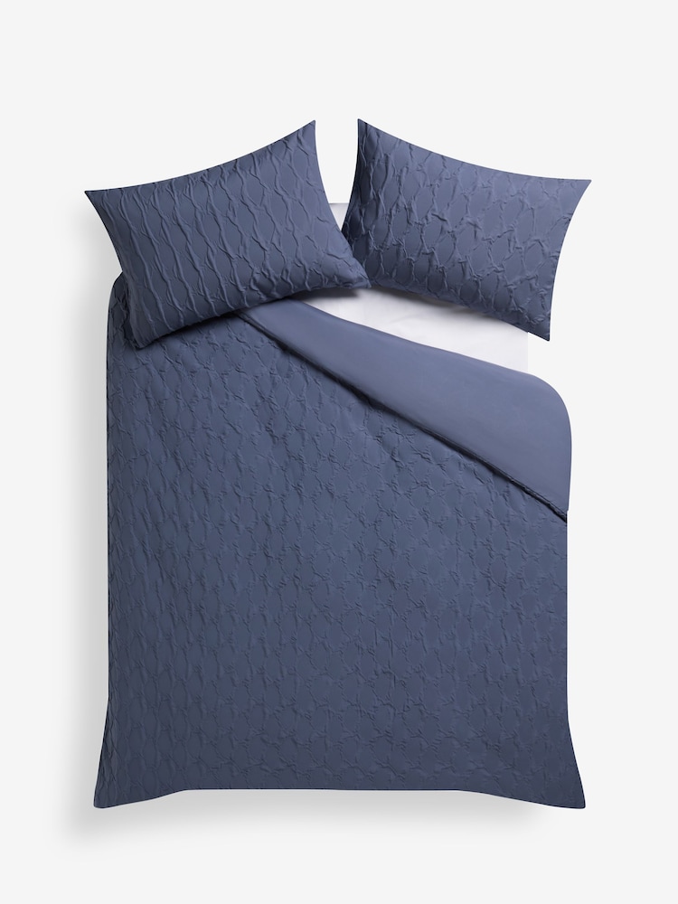 Blue Navy Textured Embossed Square Pattern Bedding Duvet Cover and Pillowcase Set - Image 4 of 4 Blue Navy Textured Embossed Square Pattern Bedding Duvet Cover and Pillowcase Set - Image 4 of 4