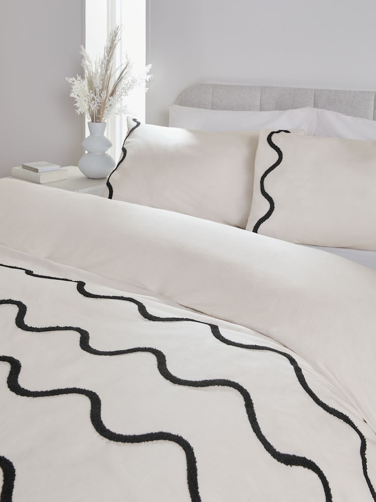 Monochrome Tufted Wave 100% Cotton Duvet Cover and Pillowcase Set - Image 2 of 4