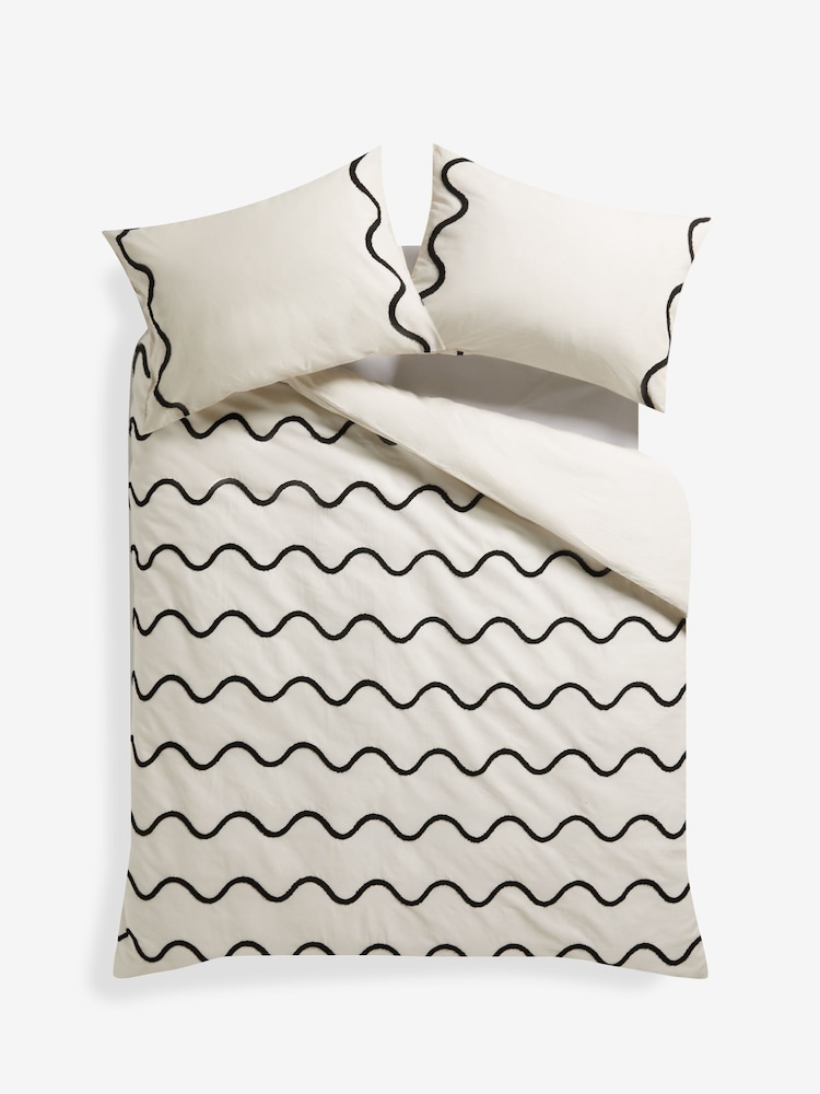 Monochrome Tufted Wave 100% Cotton Duvet Cover and Pillowcase Set - Image 4 of 4