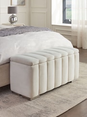 Soft Velvet Natural Oyster Mayfair Upholstered Ottoman Standard Blanket Box - Image 1 of 6