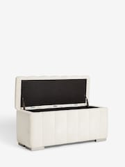 Soft Velvet Natural Oyster Mayfair Upholstered Ottoman Standard Blanket Box - Image 4 of 6