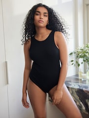 Black/White High Neck Ribbed Racer Vest Tops 2 Pack - Image 4 of 10