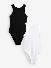 Black/White High Neck Ribbed Racer Vest Tops 2 Pack - Image 7 of 10