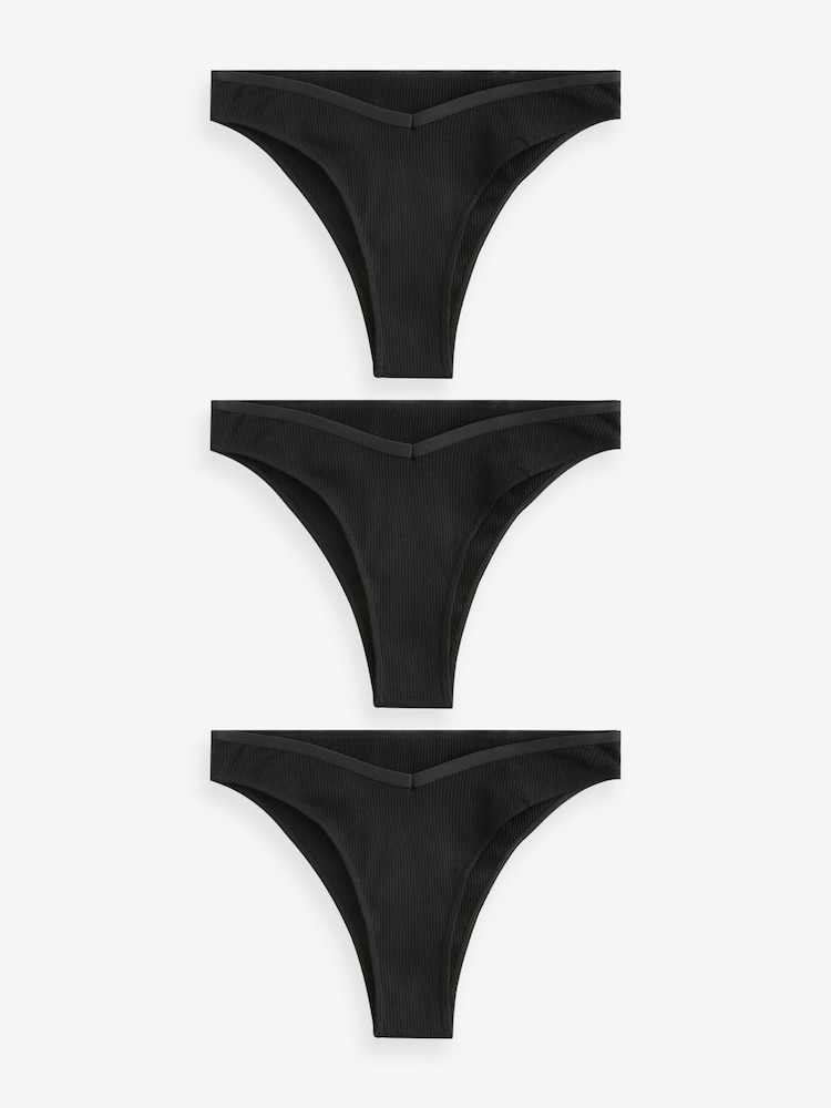 Black Brazilian Cotton Rib Knickers 3 Pack - Image 6 of 6