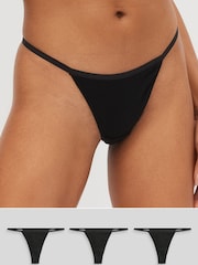 Black Thong Cotton Rib Knickers 3 Pack - Image 1 of 7
