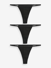 Black Thong Cotton Rib Knickers 3 Pack - Image 5 of 7