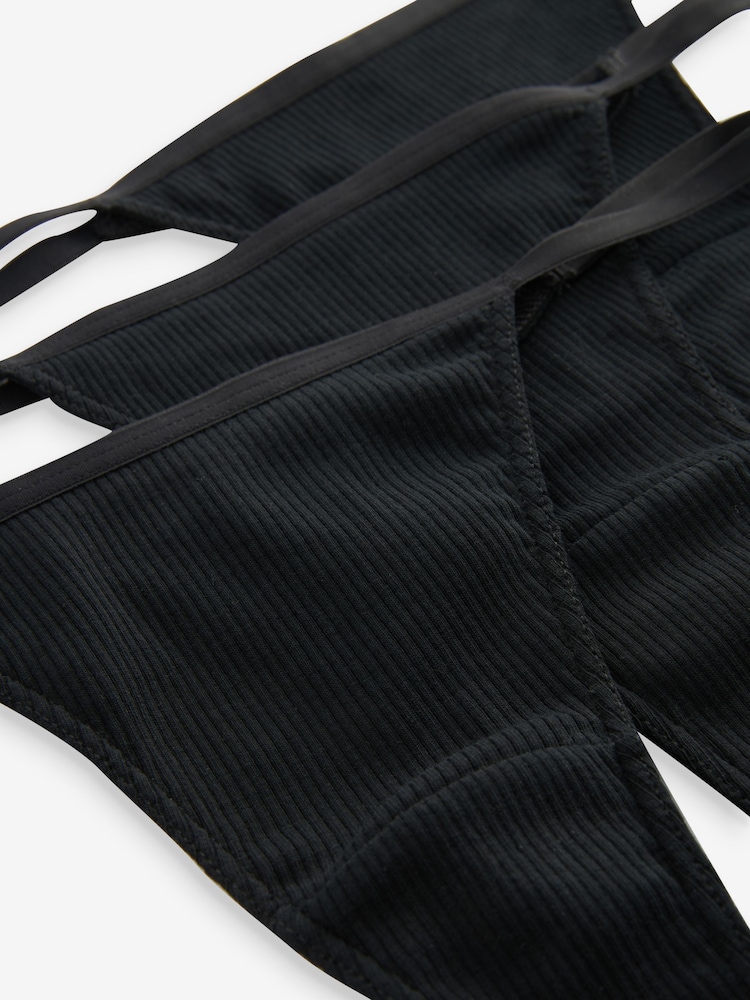 Black Thong Cotton Rib Knickers 3 Pack - Image 7 of 7