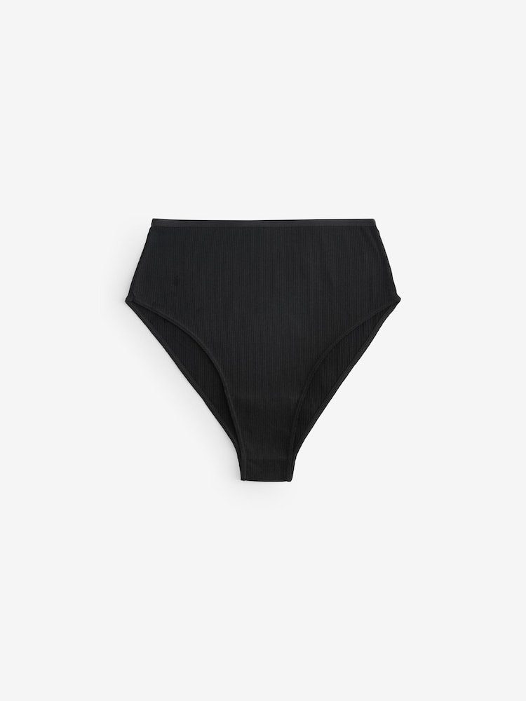Black High Rise High Leg Cotton Rib Knickers 3 Pack - Image 5 of 5