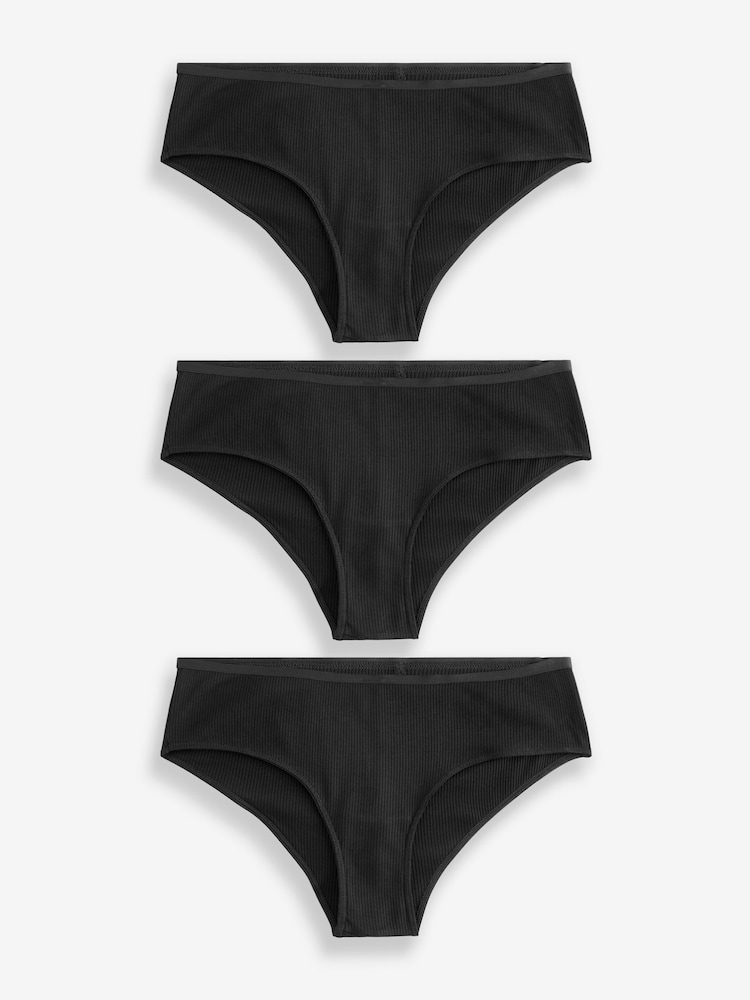 Zwart - Verpakking van 3 geribbelde katoenen slips - Image 6 of 7