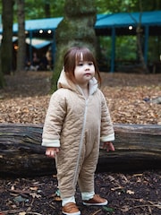 The Little Tailor Quilted Reversible Sherpa Fleece Cosy Baby Pramsuit - Image 1 of 8