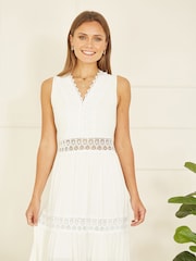 Yumi White Lace Trim Sun Dress - Image 2 of 5