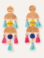 Accessorize Natural Bead and Tassel Long Earrings - Image 1 of 2