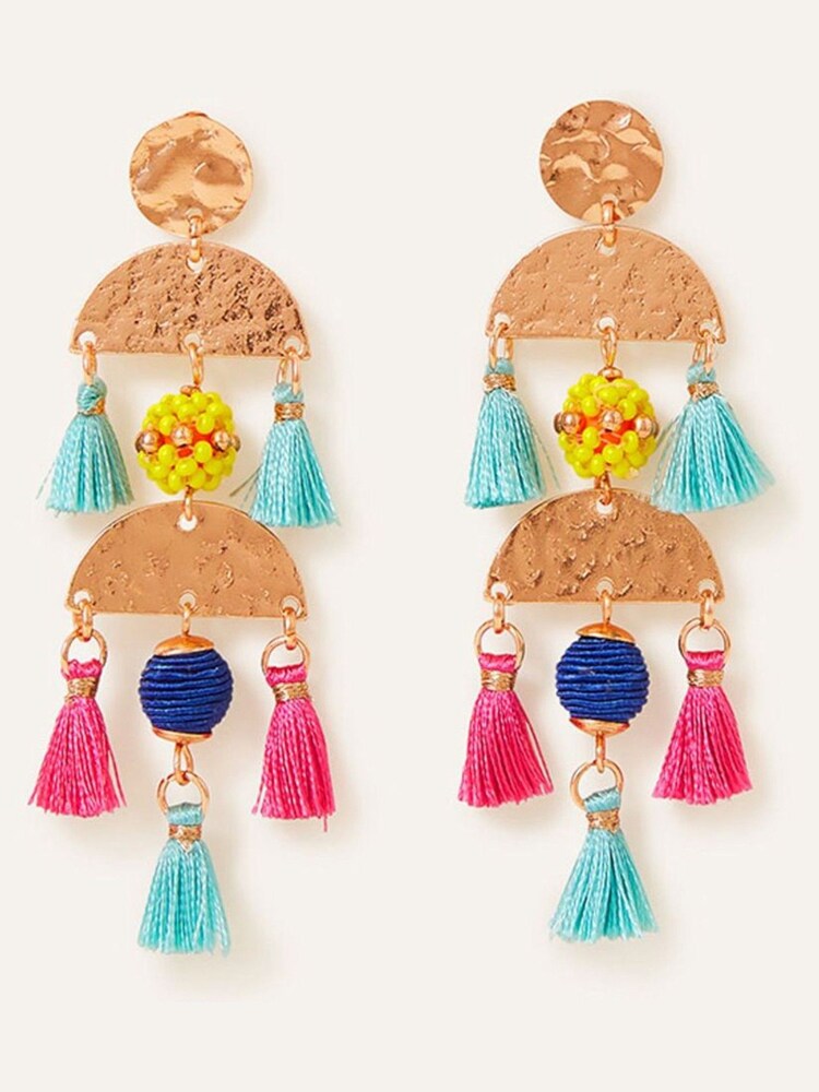 Accessorize Natural Bead and Tassel Long Earrings - Image 1 of 2