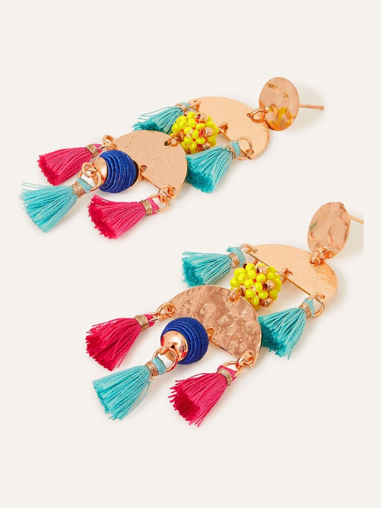 Accessorize Natural Bead and Tassel Long Earrings - Image 2 of 2