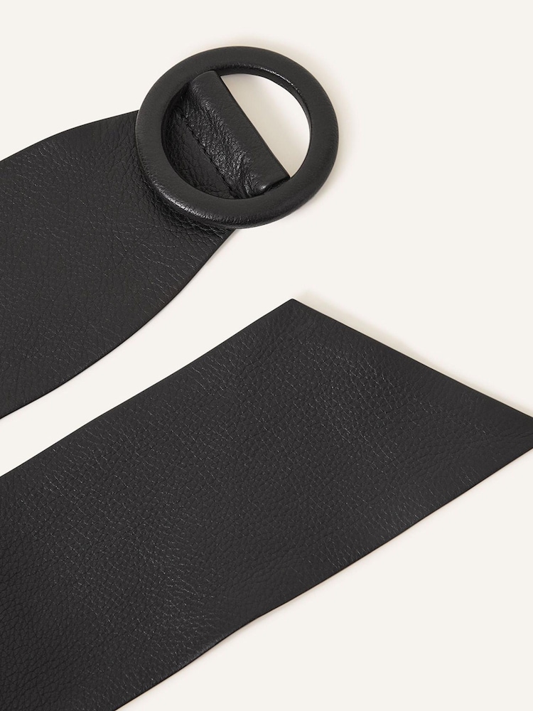 Accessorize Black Leather Soft Wide Waist Belt - Image 2 of 3 Accessorize Black Leather Soft Wide Waist Belt - Image 2 of 3