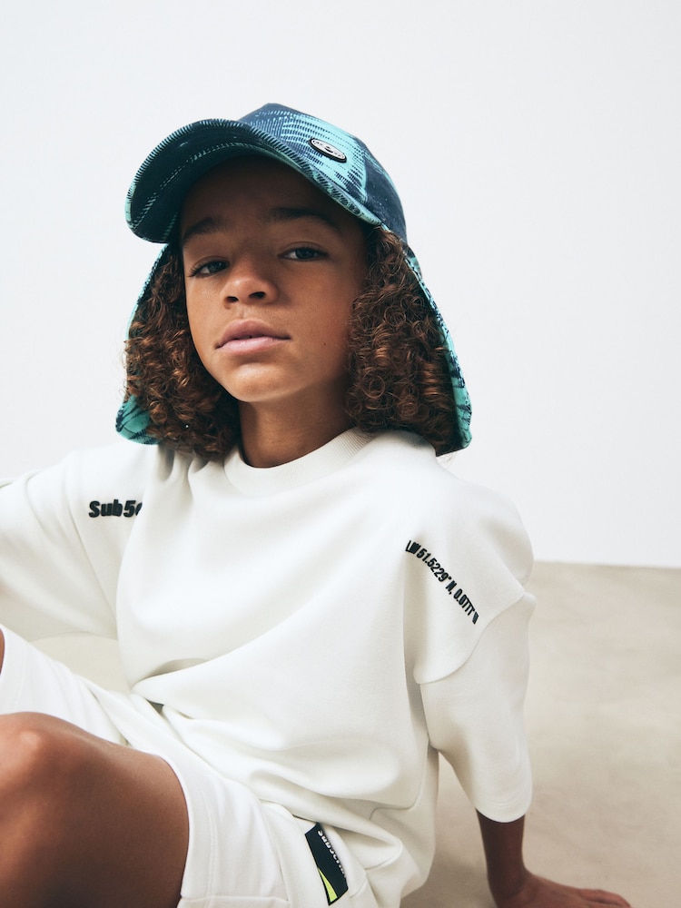 Teal Blue Print Legionnaire Hat (1-13yrs) - Image 1 of 6 Teal Blue Print Legionnaire Hat (1-13yrs) - Image 1 of 6