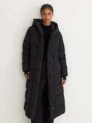Reiss Black Larissa Belted Longline Hooded Puffer Coat - Image 3 of 6