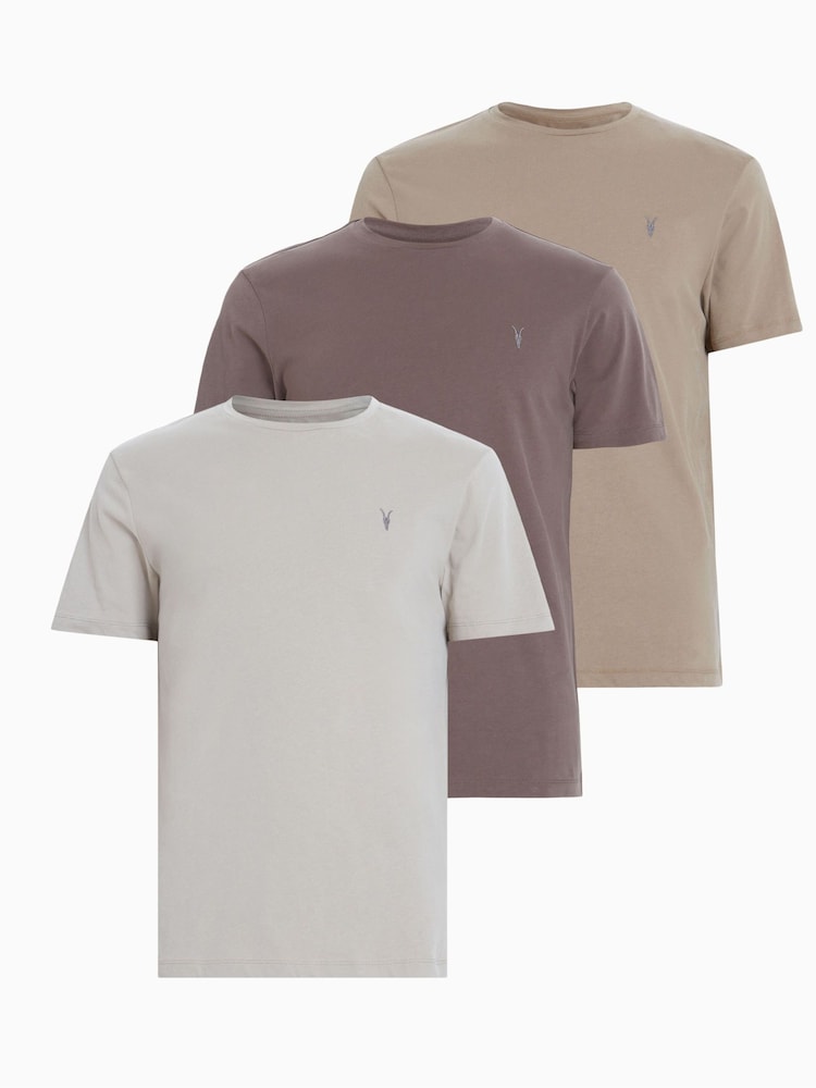 AllSaints Brown Brace Crew T-Shirts 3 Pack - Image 1 of 7