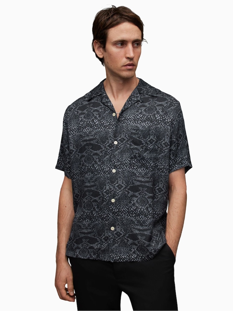 AllSaints Black Blocko Short Sleeve Shirt - Image 1 of 4