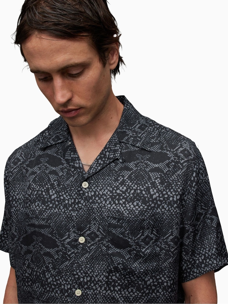 AllSaints Black Blocko Short Sleeve Shirt - Image 4 of 4