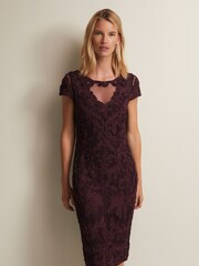 Phase Eight Berry Purple Agatha Tapework Midi Dress - Image 1 of 6
