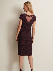 Phase Eight Berry Purple Agatha Tapework Midi Dress - Image 2 of 6