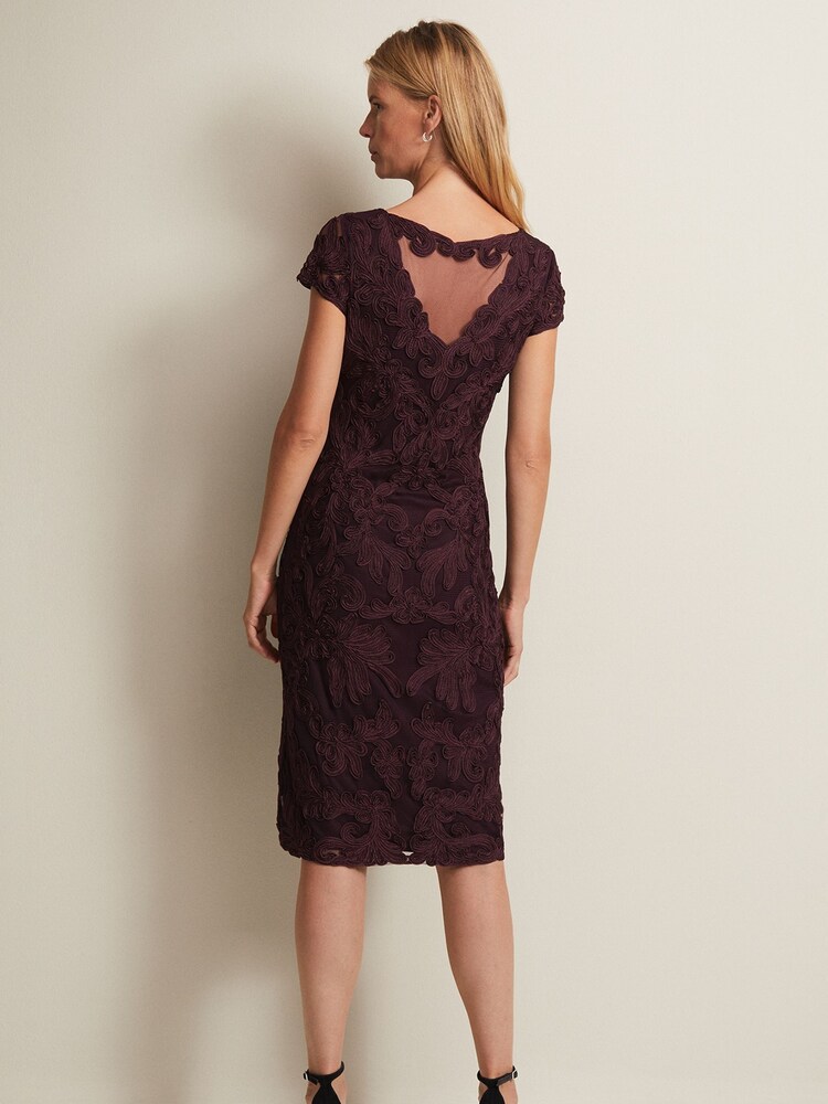 Phase Eight Berry Purple Agatha Tapework Midi Dress - Image 2 of 6