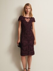 Phase Eight Berry Purple Agatha Tapework Midi Dress - Image 3 of 6