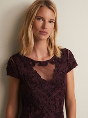 Phase Eight Berry Purple Agatha Tapework Midi Dress - Image 4 of 6