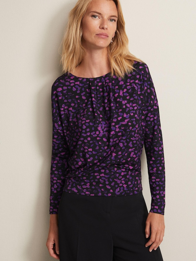 Phase Eight Purple Ronnie Abstract Pleated Top - Image 1 of 6