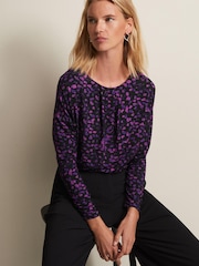 Phase Eight Purple Ronnie Abstract Pleated Top - Image 4 of 6