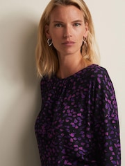 Phase Eight Purple Ronnie Abstract Pleated Top - Image 5 of 6