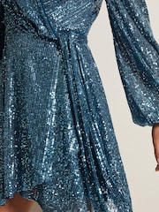 Phase Eight Blue Carissa Teal Sequin Wrap Mini Dress - Image 5 of 6