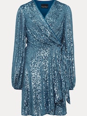Phase Eight Blue Carissa Teal Sequin Wrap Mini Dress - Image 6 of 6