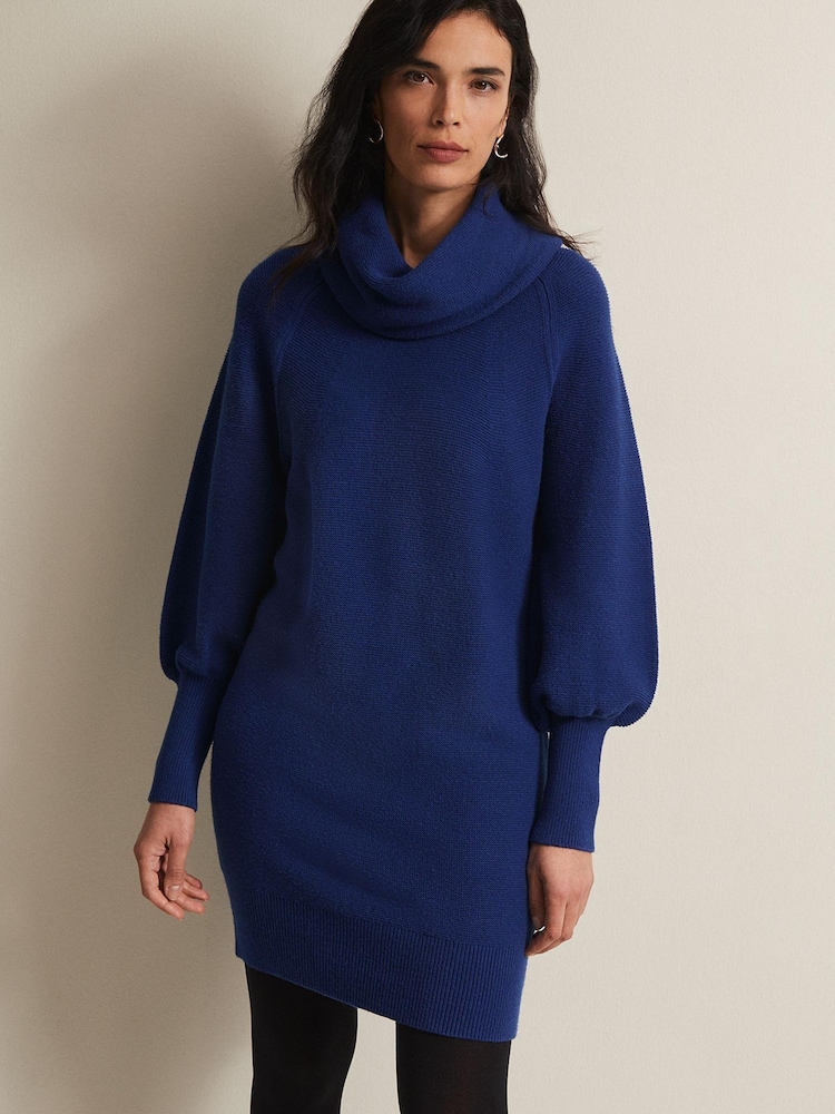 Phase Eight Blue Dahlie Chunky Knit Tunic Mini Dress - Image 1 of 7