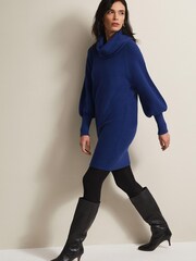 Phase Eight Blue Dahlie Chunky Knit Tunic Mini Dress - Image 4 of 7